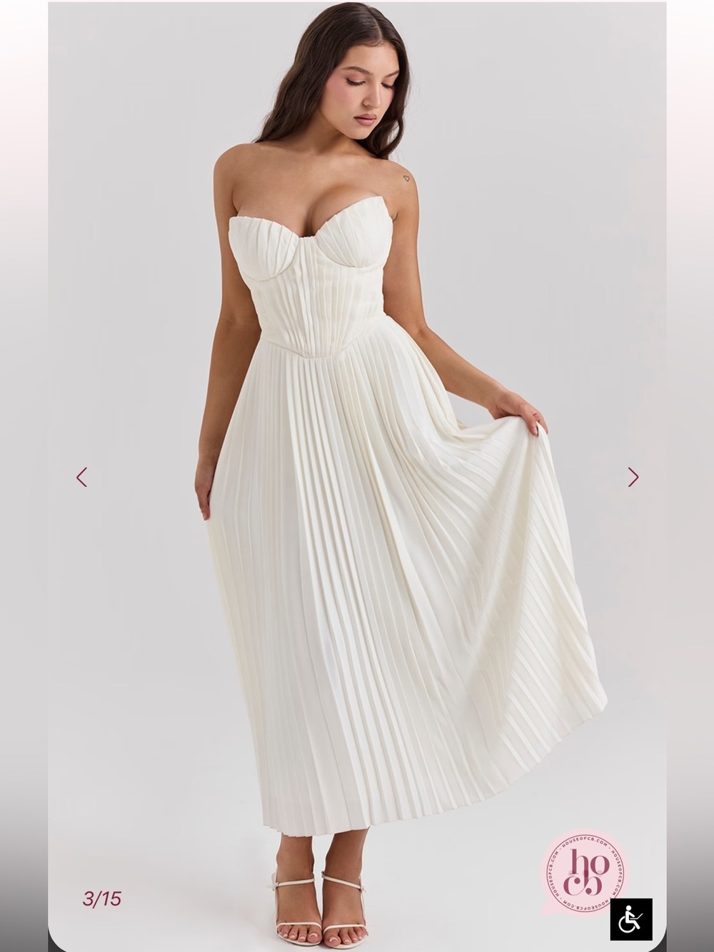 HOUSE OF CB Amorata Ivory Pleated Maxi Dress NWOT